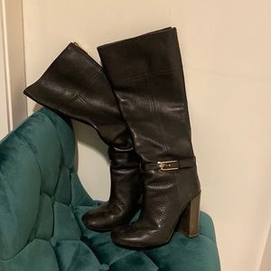 Tory Burch knee high black leather boots, 9.5, fits like 8.5-9 w’s.